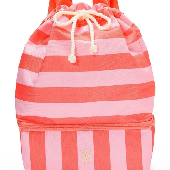 Victoria’s Secret Pink Stripe Beach Bag + Cooler Backpack | NWT - Picture 1 of 4